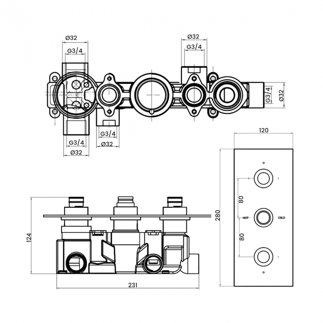 Sagittarius Bari Thermostatic Concealed Shower Valve with 3 Way Diverter - Chrome