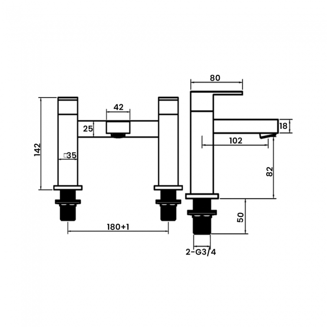 Sagittarius Blade Bath Filler Tap Pillar Mounted - Chrome