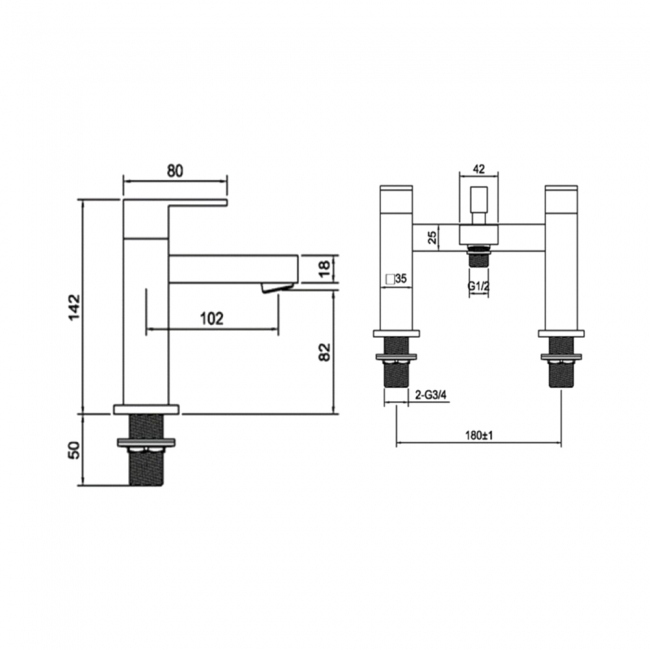 Sagittarius Blade Bath Shower Mixer Tap with Shower Kit Pillar Mounted - Chrome