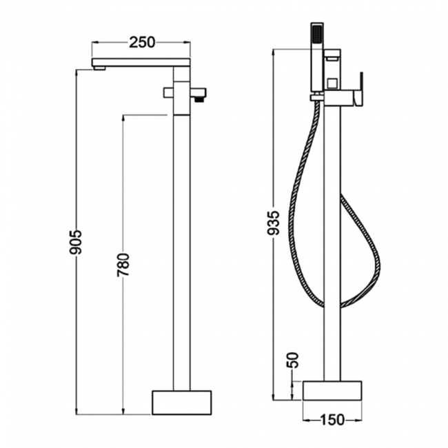 Sagittarius Blade Bath Shower Mixer Tap Freestanding - Chrome  | Dimension Image