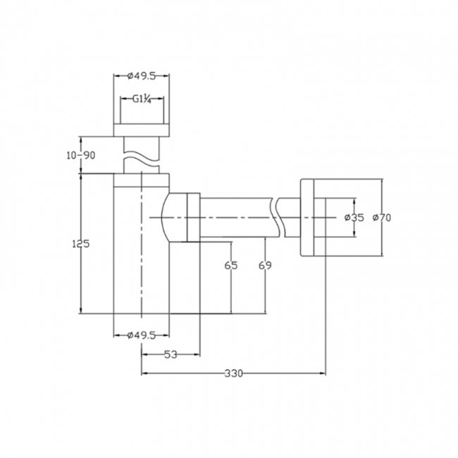 Sagittarius 1 1/4 Inch Minimal Bottle Trap with 330mm Extension Pipe