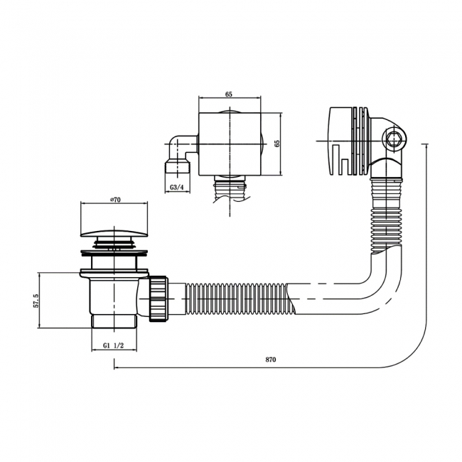 Sagittarius Minimal Cube Centrafill Bath Filler with Spring Loaded Pop Up Waste - 600mm