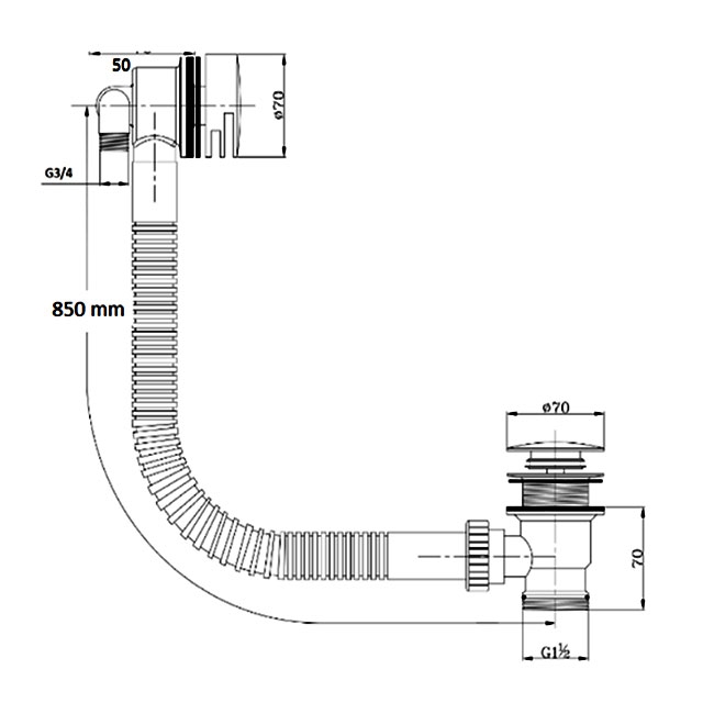 Sagittarius Minimal Centrafill Bath Filler with Spring Loaded Pop Up Waste - 600mm
