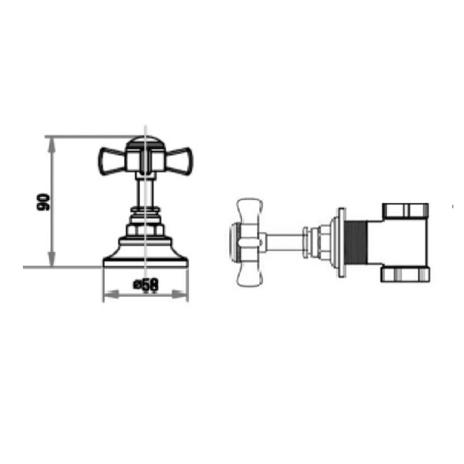 Sagittarius Churchmans Side Valves Deck Mounted Chrome  | Dimension Image