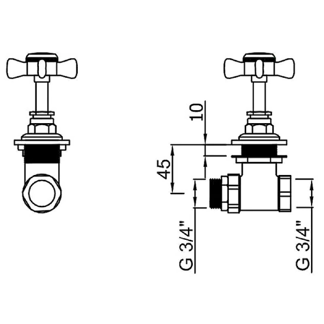 Sagittarius Churchmans Side Valves Wall Mounted Chrome  | Dimension Image