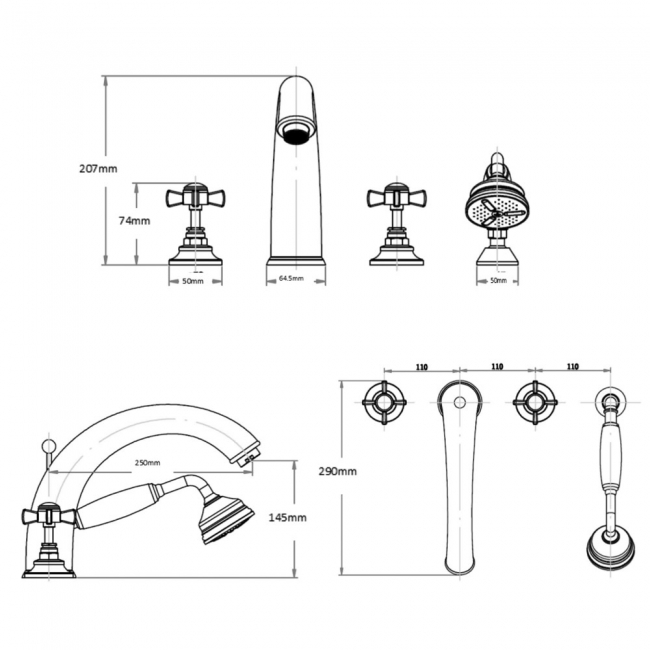 Sagittarius Churchmans 4-Hole Bath Shower Mixer Tap Pillar Mounted - Chrome