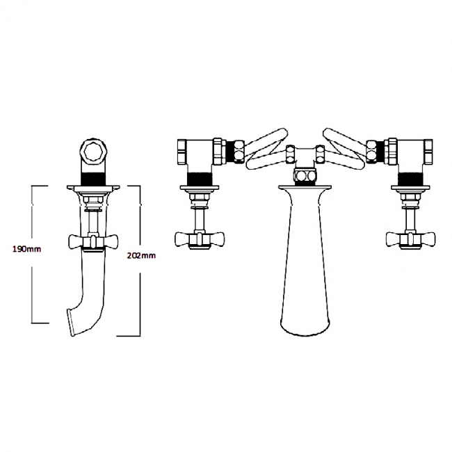 Sagittarius Churchmans 3-Hole Bath Filler Tap Wall Mounted - Chrome