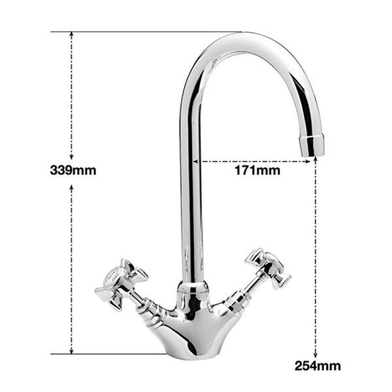 Sagittarius Churchmans Mono Kitchen Sink Mixer Tap Swivel Spout Dual Handle Chrome