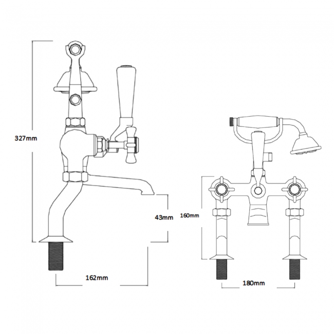 Sagittarius Churchmans Deluxe Bath Shower Mixer Tap with Shower Kit Pillar Mounted - Chrome