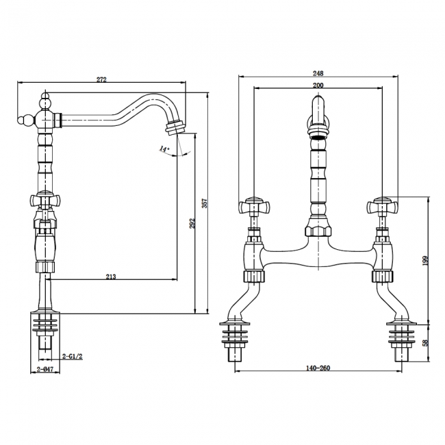 Sagittarius Chelford Bridge Kitchen Sink Mixer Tap Dual Crosshead Handle - Chrome