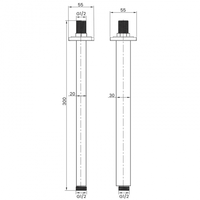 Sagittarius Cube Square Ceiling Mounted Arm 240mm Length - Chrome