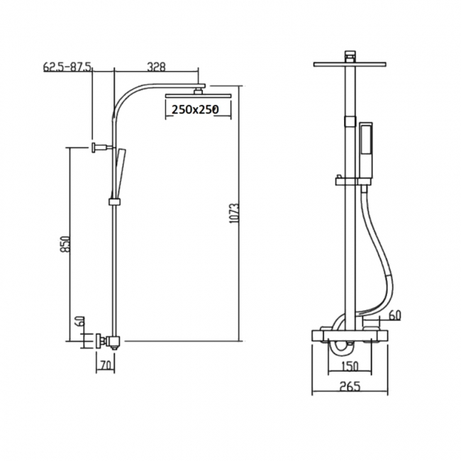 Sagittarius Curve Thermostatic Bar Mixer Shower with Shower Kit + Fixed Head - Black