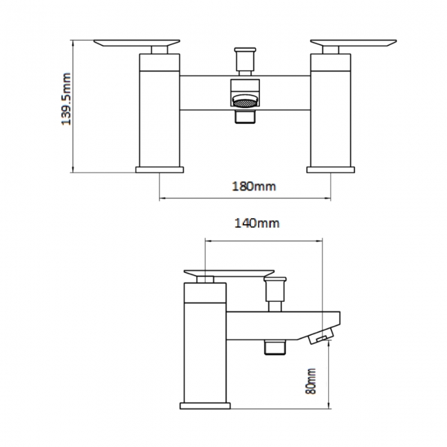 Sagittarius Eclipse Bath Shower Mixer Tap with Shower Kit Pillar Mounted - Chrome  | Dimension Image