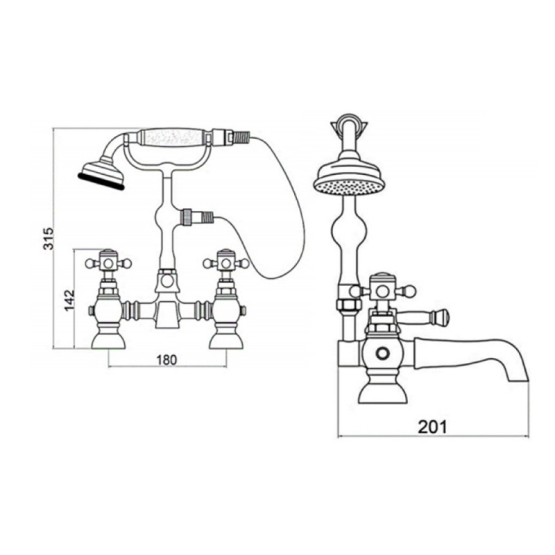 Sagittarius Edwardian Deluxe Bath Shower Mixer Tap with Shower Kit - Chrome