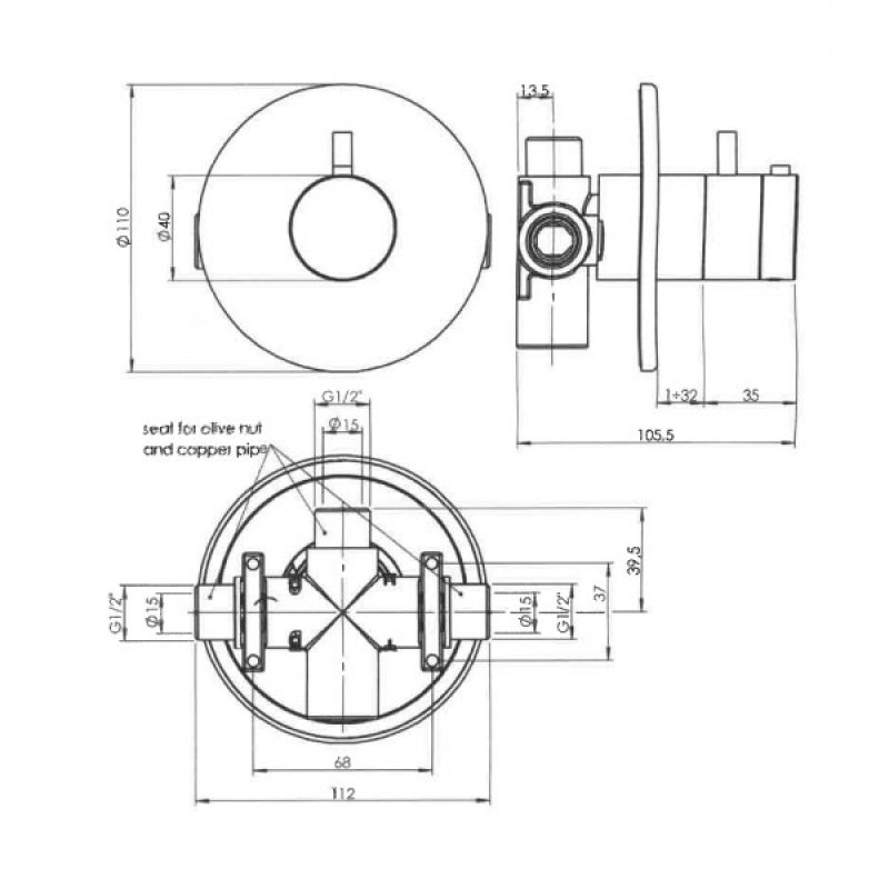 Sagittarius Ergo Mini Thermostatic Concealed Shower Valve Dual Handle - Chrome