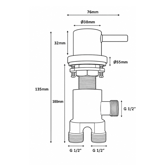 Sagittarius Ergo 2-Way Diverter Chrome  | Dimension Image