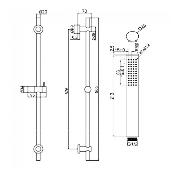 Sagittarius Ergo Shower Slide Rail and Handset Kit - Brushed Brass