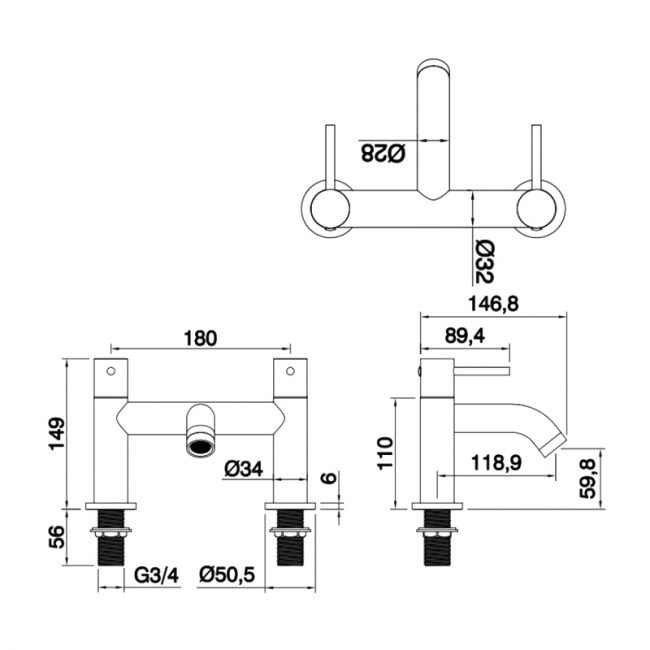 Sagittarius Ergo Bath Filler Tap Pillar Mounted - Black
