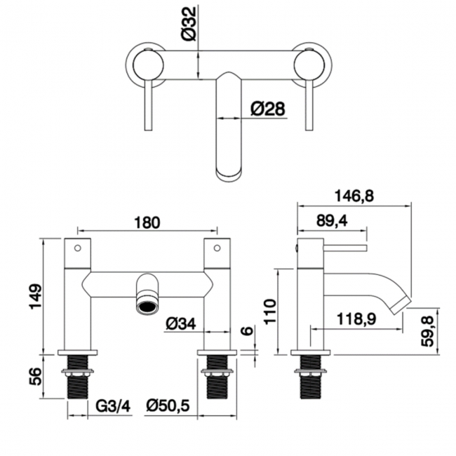 Sagittarius Ergo Bath Filler Tap Pillar Mounted - Chrome