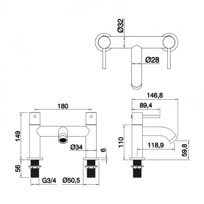 Sagittarius Ergo Bath Shower Mixer Tap with Shower Kit Pillar Mounted - Black