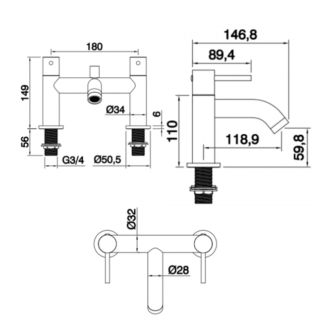 Sagittarius Ergo Bath Shower Mixer Tap with Shower Kit Pillar Mounted - Chrome