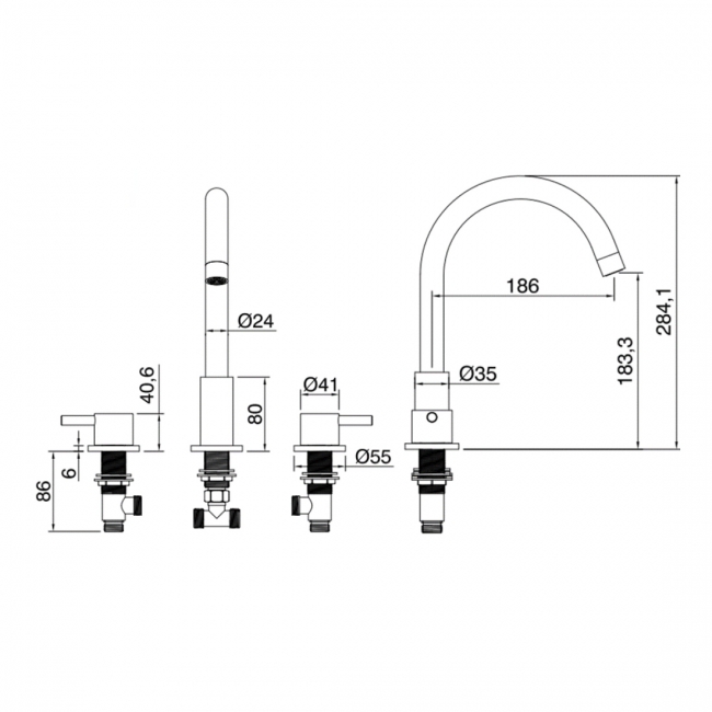 Sagittarius Ergo 3-Hole Bath Filler Tap Deck Mounted - Black