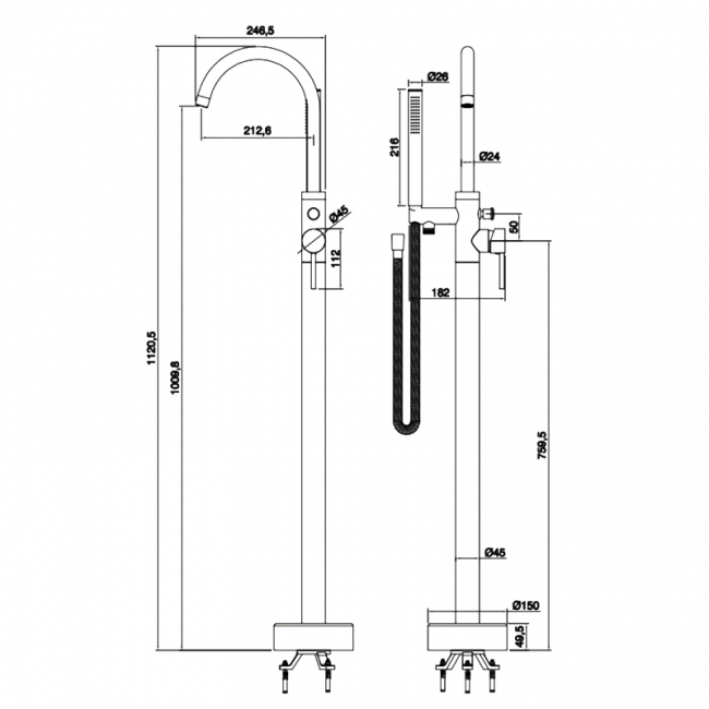 Sagittarius Ergo Mono Bath Shower Mixer Tap Freestanding - Black