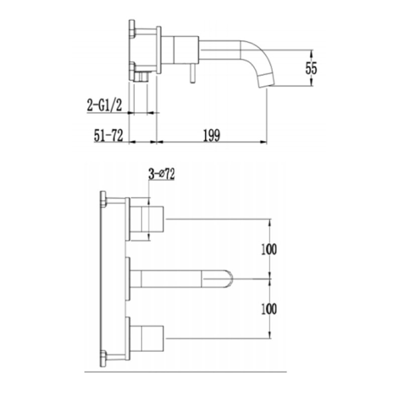 Sagittarius Ergo 3-Hole Basin Mixer Tap Wall Mounted Chrome