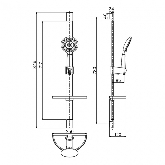 Sagittarius Flatline Shower Slide Rail with 5 Mode Handset Kit