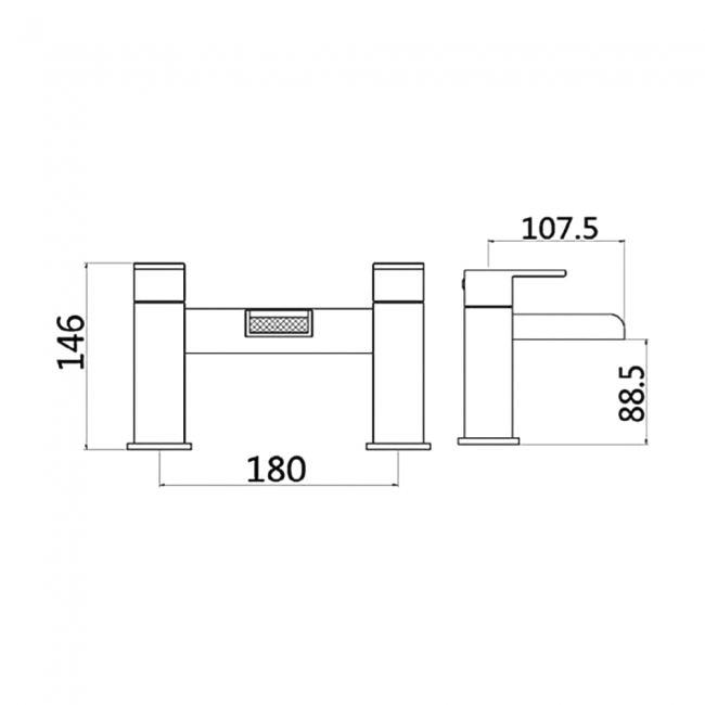 Sagittarius Flow Cascade Bath Filler Tap Pillar Mounted - Chrome  | Dimension Image