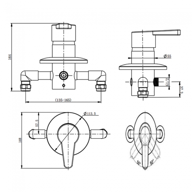 Sagittarius Genoa Adjustable Thermostatic Concealed Shower Valve - Chrome