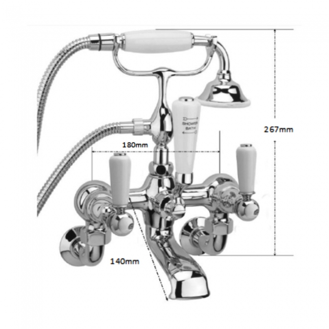 Sagittarius Kensington Lever Bath Shower Mixer Tap with Shower Kit Wall Mounted - Chrome/White