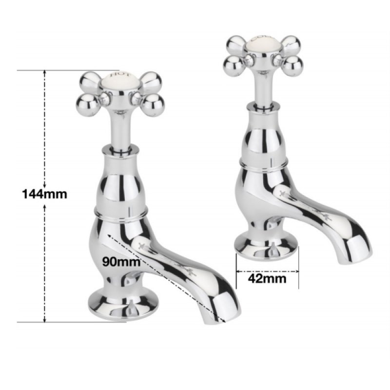 Sagittarius Kensington Crosshead Basin Taps Pair - Chrome/White