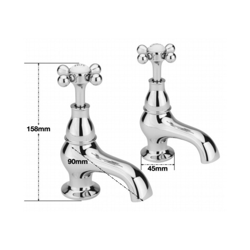 Sagittarius Kensington Crosshead Bath Taps Pair - Chrome/White