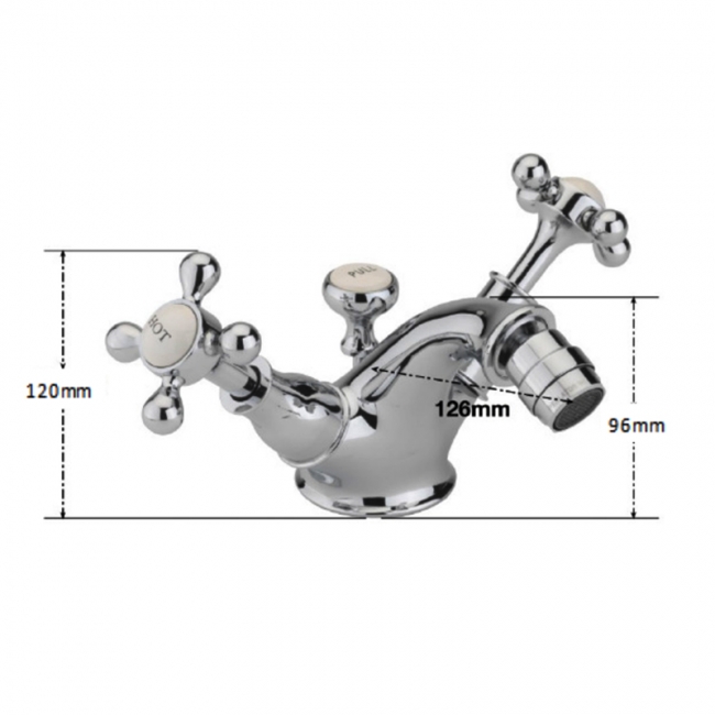 Sagittarius Kensington Monobloc Bidet Mixer Tap with Pop Up Waste - Chrome/White  | Dimension Image