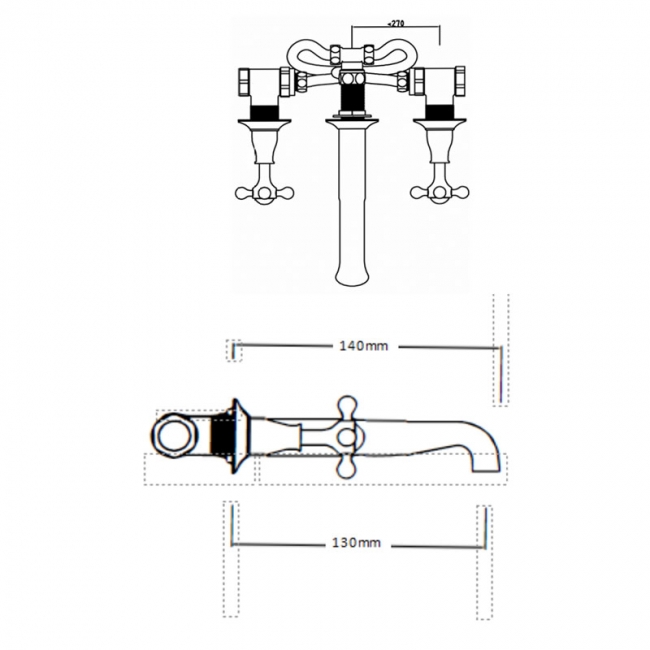 Sagittarius Kensington 3-Hole Basin Mixer Tap Wall Mounted - Chrome/White