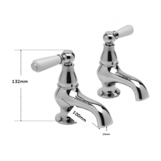 Sagittarius Kensington Lever Bath Taps Pair - Chrome/White
