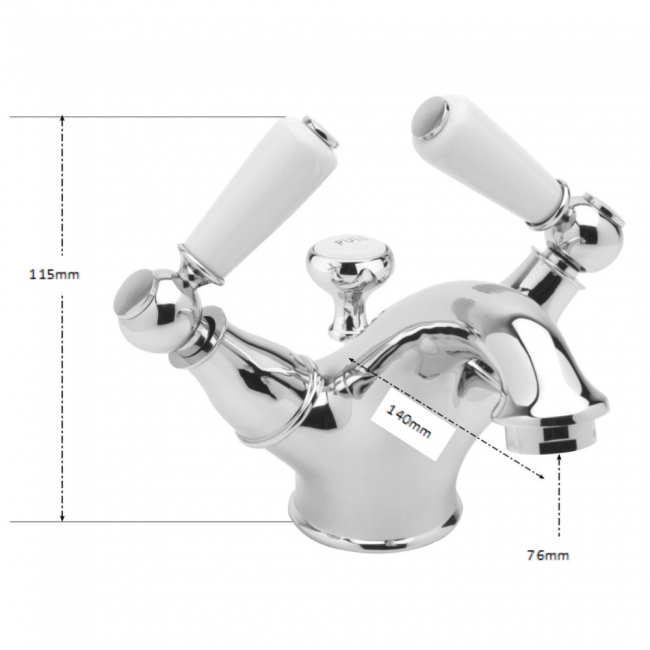 Sagittarius Kensington Monobloc Basin Mixer Tap Lever Handle with Sprung Waste - Chrome/White