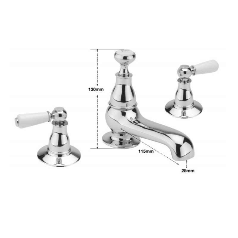 Sagittarius Kensington Lever 3-Hole Basin Mixer Tap with Pop Up Waste - Chrome/White
