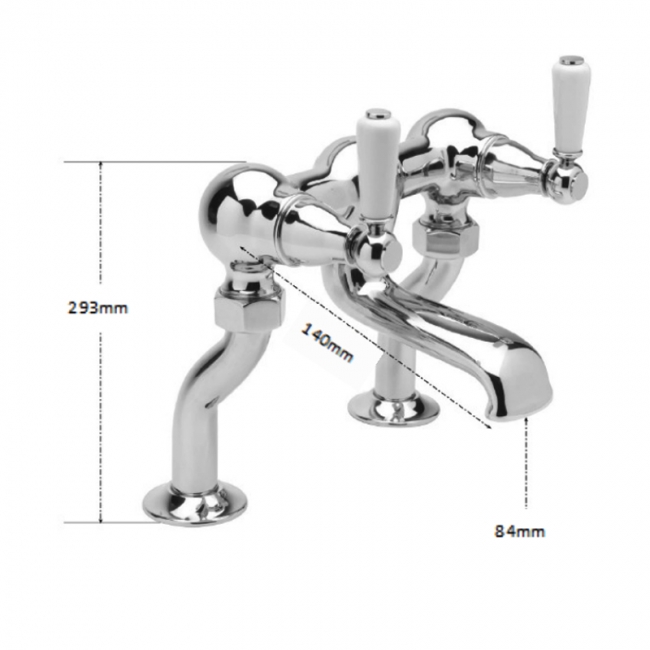 Sagittarius Kensington Lever Bath Filler Tap Pillar Mounted - Chrome/White
