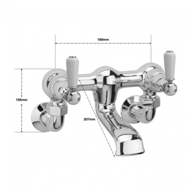 Sagittarius Kensington Lever Bath Filler Tap Wall Mounted - Chrome/White