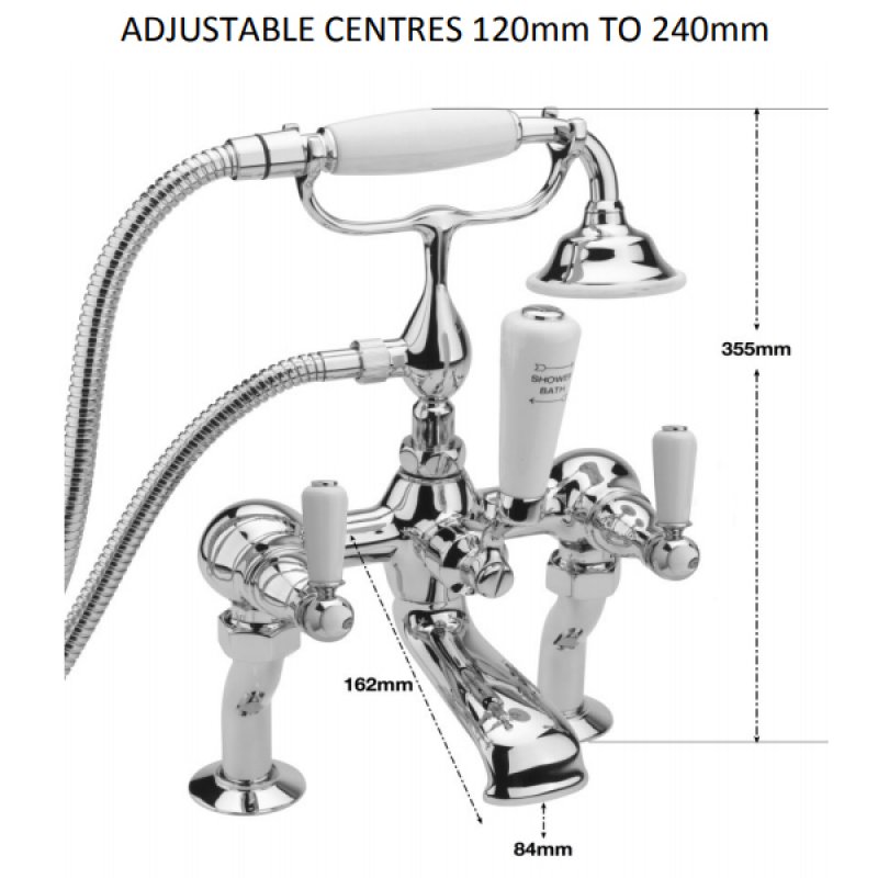Sagittarius Kensington Lever Bath Shower Mixer Tap with Kit Pillar Mounted - Chrome/White