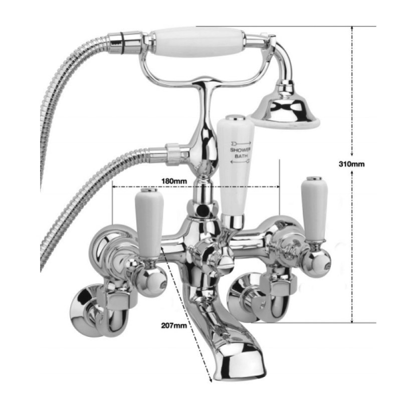 Sagittarius Kensington Lever Bath Shower Mixer Tap with Kit Wall Mounted - Chrome/White