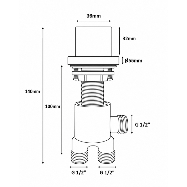 Sagittarius Kubic 2 Way Diverter Deck Mounted - Chrome  | Dimension Image