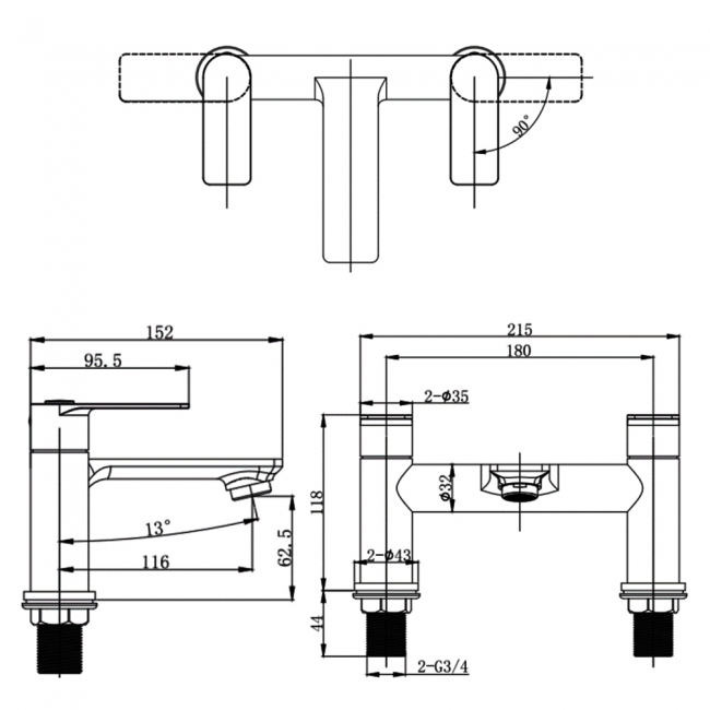 Sagittarius Kvell Bath Filler Tap Pillar Mounted - Brushed Brass