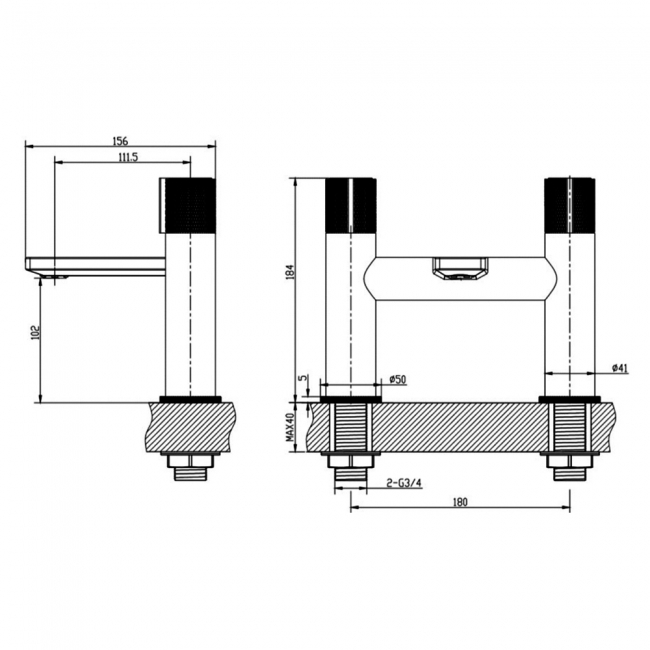 Sagittarius Lavorare Bath Filler Tap Pillar Mounted - Chrome  | Dimension Image