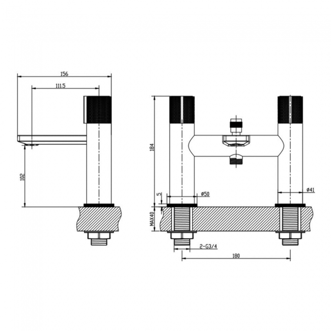 Sagittarius Lavorare Bath Shower Mixer Tap with Shower Kit Pillar Mounted - Chrome  | Dimension Image
