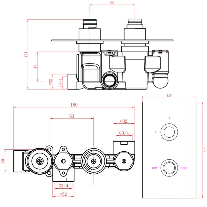 Sagittarius Metro Concealed Shower Valve Dual Handle - Chrome  | Dimension Image