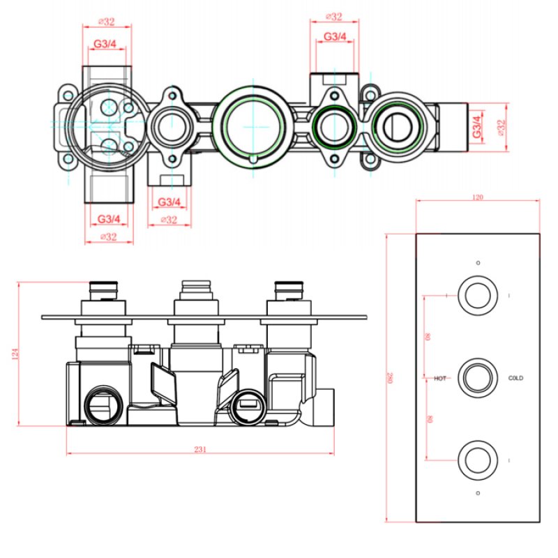 Sagittarius Metro Concealed Shower Valve Triple Handle - Chrome