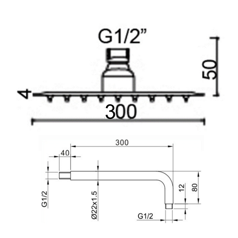 Sagittarius Morella Slim Fixed Shower Head and Arm 300mm Diameter Chrome